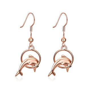 Rose Gold Plated Earrings Drop Dangle Fish Hook Dolphin .52" L192