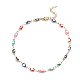 304 Stainless Steel Anklets Enamel Lobster Evil Eye Multicolor Gold 9.6" A49
