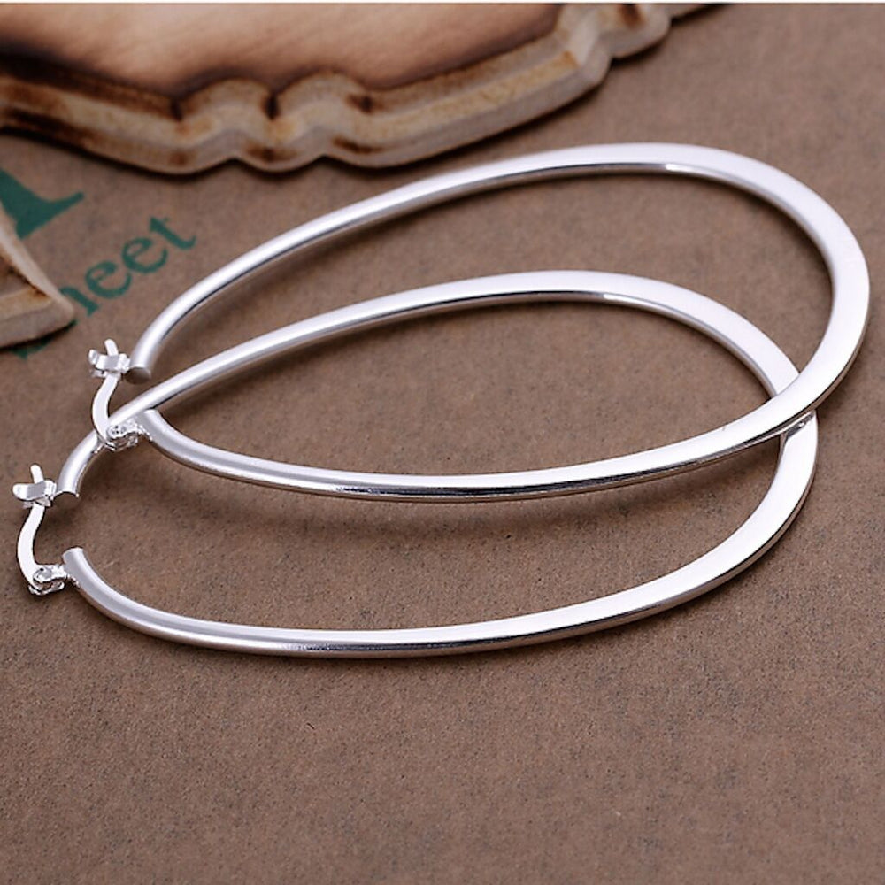 Sterling Silver Plated Hoop Pierced Earrings 2.7" inch L1