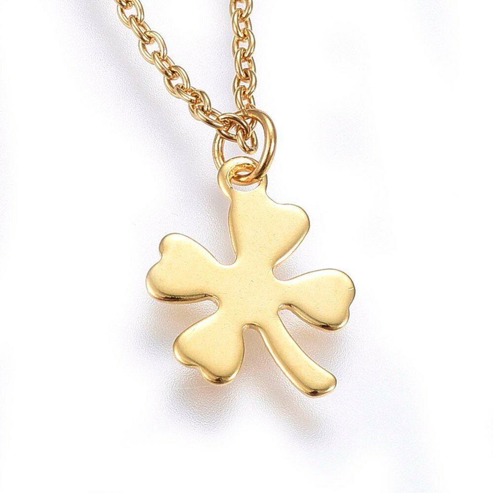304 Stainless Steel Pendant Necklace Lobster Clover Gold 17.7' 1.5mm A267