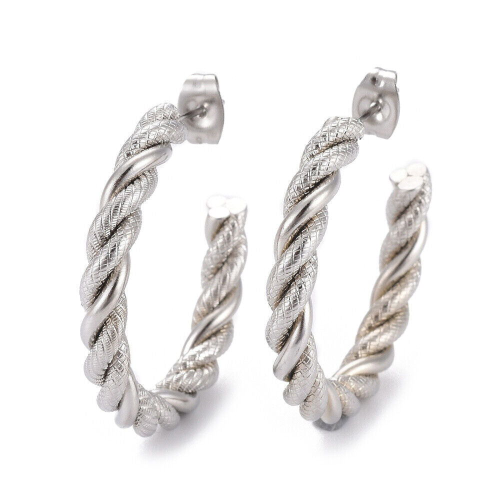 Stainless Steel Half Hoop Earrings Stud Hypoallergenic Twisted Ring Gold Z276