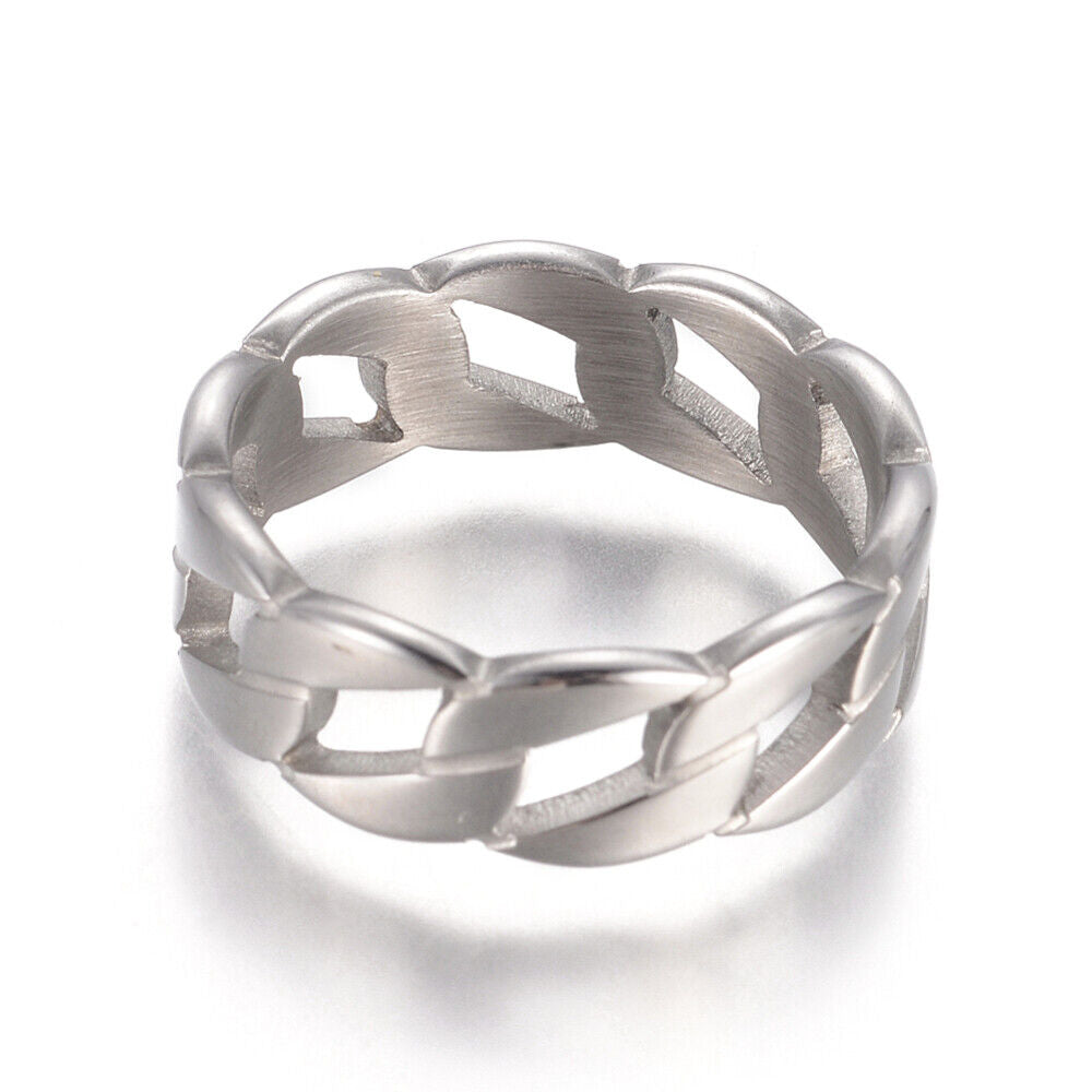 Stainless Steel Ring Wide Rings Curb Chain Shape Silver 7 17mm 7mm wide AX15