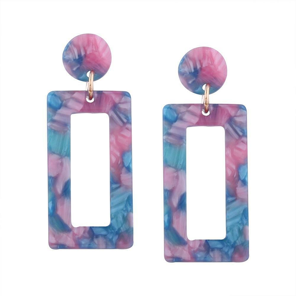 Ear Studs Alloy Cellulose Acetate(Resin) Rectangle Blue 50x20mm Pin 0.7mm P573