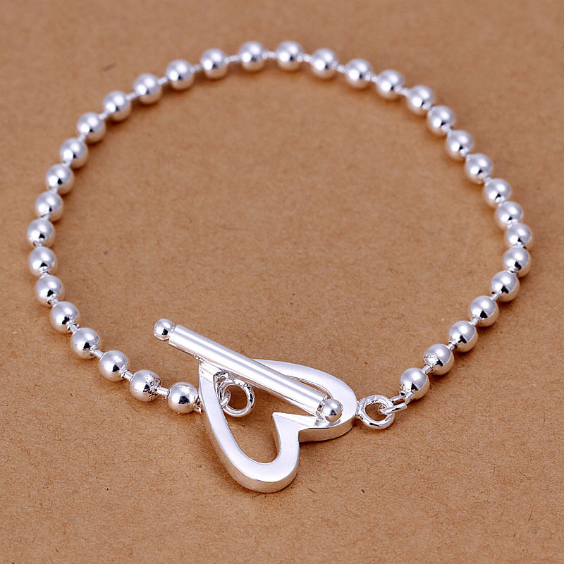 Unisex Women's Sterling Silver Plated Bracelet Beads Size 8.5 Inches 4MM Toggle L6