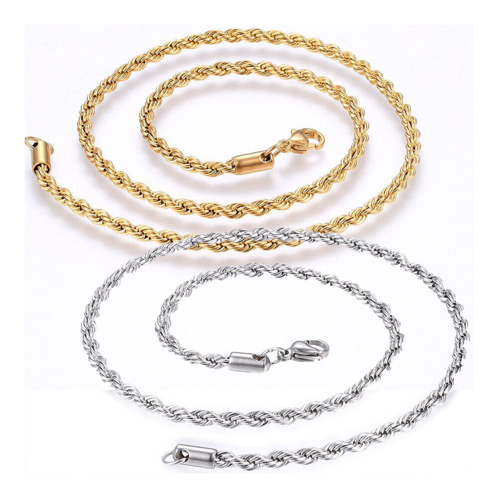 304 Stainless Steel Rope Chain Necklace Lobster Gold 18-20" 2mm A426