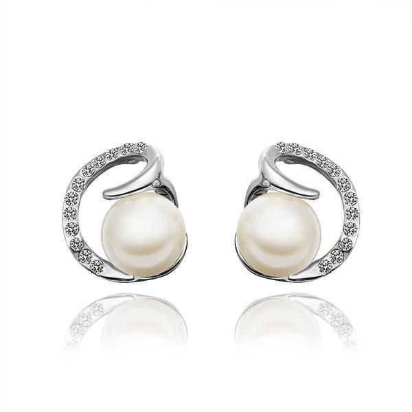 Rose Gold Platinum Plated Earrings Stud Pearl AAA Zirconia Push Back .64" L295