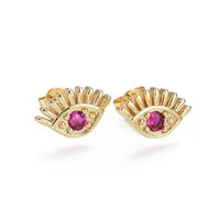 Copy of Cubic Zirconia Stud Earrings Evil Eye Gold HotPink 8.3x13.5x2.3mm 0.7mm P160