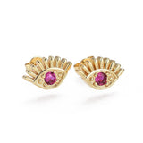 Copy of Cubic Zirconia Stud Earrings Evil Eye Gold HotPink 8.3x13.5x2.3mm 0.7mm P160