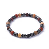 Copy of Stretch Bracelets Set Wood Beads Non-Magnetic Hematite Beads Burlap 3pcs  P682