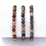 Copy of Stretch Bracelets Set Wood Beads Non-Magnetic Hematite Beads Burlap 3pcs  P682