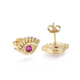 Copy of Cubic Zirconia Stud Earrings Evil Eye Gold HotPink 8.3x13.5x2.3mm 0.7mm P160