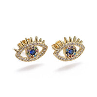 Copy of Cubic Zirconia Stud Earrings Evil Eye Gold Colorful 14.4x10x2.4mm  0.7mm P161