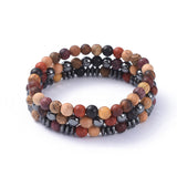 Copy of Stretch Bracelets Set Wood Beads Non-Magnetic Hematite Beads Burlap 3pcs  P682