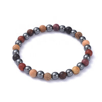 Copy of Stretch Bracelets Set Wood Beads Non-Magnetic Hematite Beads Burlap 3pcs  P682