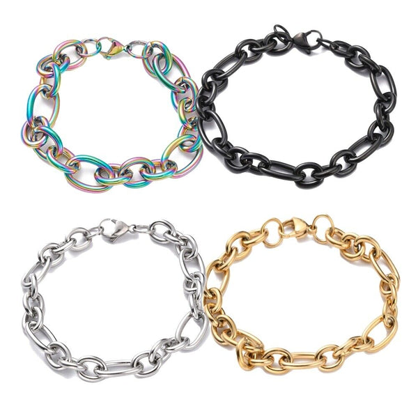 tainless Steel Figaro Bracelet Lobster Rainbow Purple Black Gold Silver 8.2 Z43