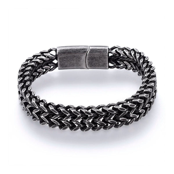 304 Stainless Steel Bracelet Rushed Magnetic Clasp Antique Silver 8.5" 12mm A106