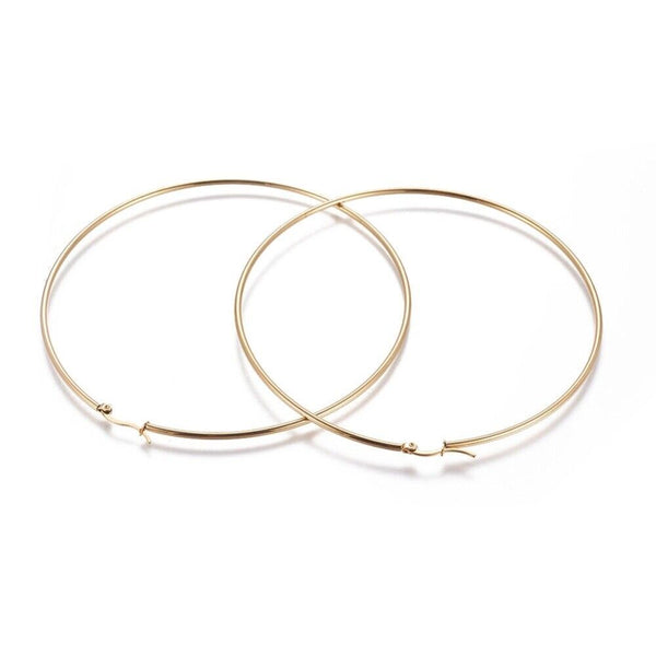 -304 Stainless Steel BIG Hoop Earrings Ring Gold 4" Inch Pin 0.8mm  P607