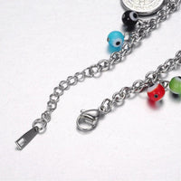 Stainless Steel Charm Bracelet Evil Eye Bead Lobster San Benito Silver 7" Z39