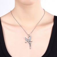 Rose Gold Platinum Plated Necklace Pendant Tinkerbell Wings Fairy 20" B333