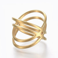 Stainless Steel Ring Wide Band Rings Criss Cross Ring Gold Plated Silver Z678