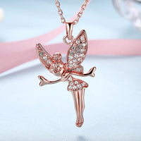 Rose Gold Platinum Plated Necklace Pendant Tinkerbell Wings Fairy 20" B333