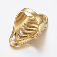 Stainless Steel Rhinestone Ring Wide Band Rings Hollow Gold Plated  Z706