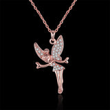 Rose Gold Platinum Plated Necklace Pendant Tinkerbell Wings Fairy 20" B333