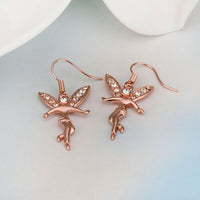 Rose Gold Platinum Plated Earrings Zirconia Fish Hook Tinker Fairy .64" L305