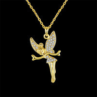 Rose Gold Platinum Plated Necklace Pendant Tinkerbell Wings Fairy 20" B333