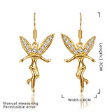 Rose Gold Platinum Plated Earrings Zirconia Fish Hook Tinker Fairy .64" L305