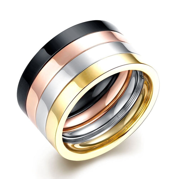 Stainless Steel Band Wedding Ring Black Rose Gold Plated Silver Women B425