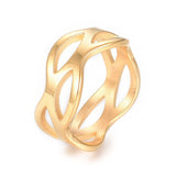 304 Stainless Steel Ring Wide Band Rings Hollow Gold Plated Size 5~8  Z685