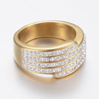 Stainless Steel Ring Wide Band Rings Clay Rhinestones Gold Plated 19mm Z708