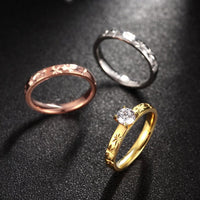 Stainless Steel Band Wedding Set Ring  Rose Gold Plated  Zirconia Women B435