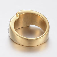 Stainless Steel Ring Wide Band Rings Clay Rhinestones Gold Plated 19mm Z708