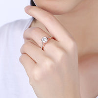 Rose Gold Plated Fashion Halo Green AAA Zirconia Ring B490