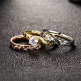 Stainless Steel Band Wedding Set Ring  Rose Gold Plated  Zirconia Women B435