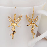 Rose Gold Platinum Plated Earrings Zirconia Fish Hook Tinker Fairy .64" L305