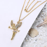 Rose Gold Platinum Plated Necklace Pendant Tinkerbell Wings Fairy 20" B333