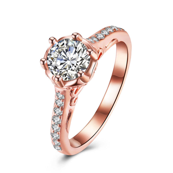 Rose Gold Plated Fashion Halo Green AAA Zirconia Ring B490