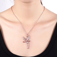 Rose Gold Platinum Plated Necklace Pendant Tinkerbell Wings Fairy 20" B333