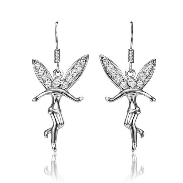 Rose Gold Platinum Plated Earrings Zirconia Fish Hook Tinker Fairy .64" L305