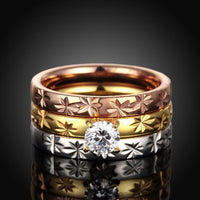 Stainless Steel Band Wedding Set Ring  Rose Gold Plated  Zirconia Women B435