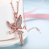 Rose Gold Platinum Plated Necklace Pendant Tinkerbell Wings Fairy 20" B333