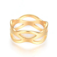 304 Stainless Steel Ring Wide Band Rings Hollow Gold Plated Size 5~8  Z685