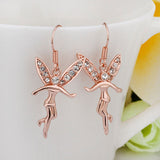 Rose Gold Platinum Plated Earrings Zirconia Fish Hook Tinker Fairy .64" L305