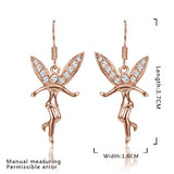 Rose Gold Platinum Plated Earrings Zirconia Fish Hook Tinker Fairy .64" L305