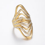 Stainless Steel Rhinestone Ring Wide Band Rings Hollow Gold Plated  Z706