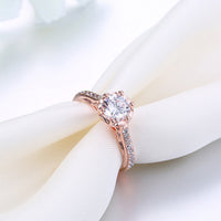 Rose Gold Plated Fashion Halo Green AAA Zirconia Ring B490