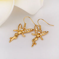 Rose Gold Platinum Plated Earrings Zirconia Fish Hook Tinker Fairy .64" L305